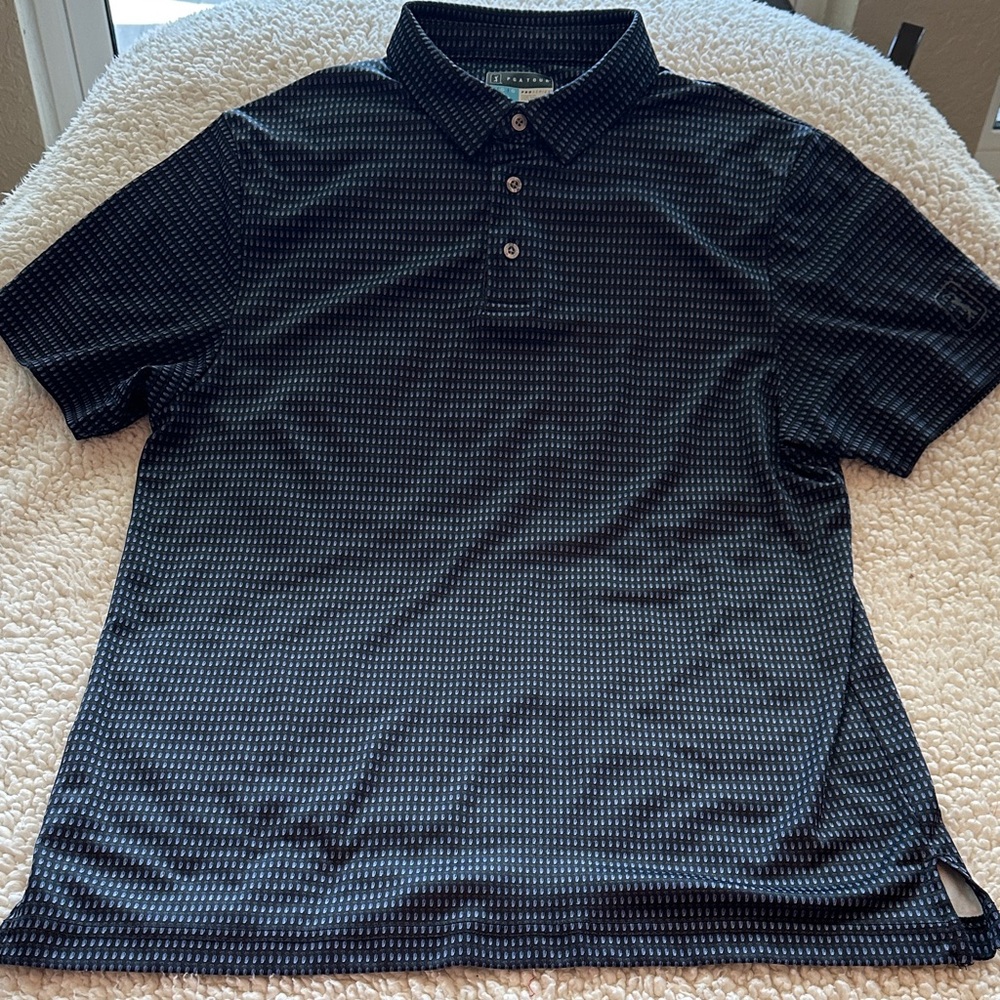 PGA Tour Black Polo with Subtle White Micro-Stripe Pattern
